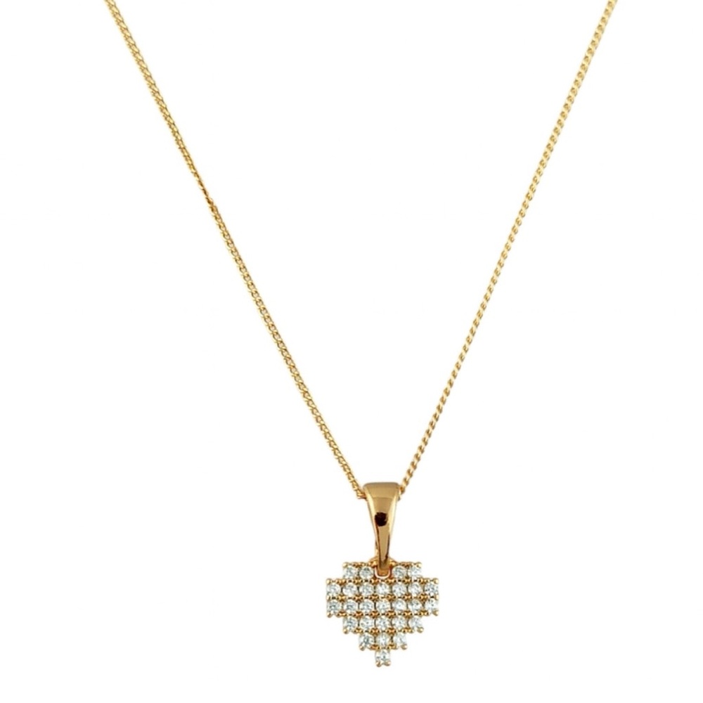 14k Gold Plated Pixel Tiny Heart Pavé Necklace Real Zirconia Dainty Jewelry